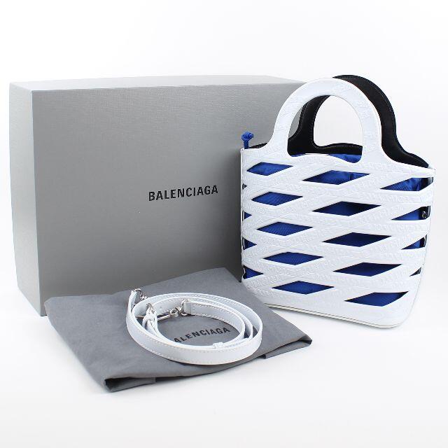 Balenciaga(バレンシアガ)のBALENCIAGA バレンシアガ ネオバスケット エナメル ホワイト ブルー レディースのバッグ(かごバッグ/ストローバッグ)の商品写真