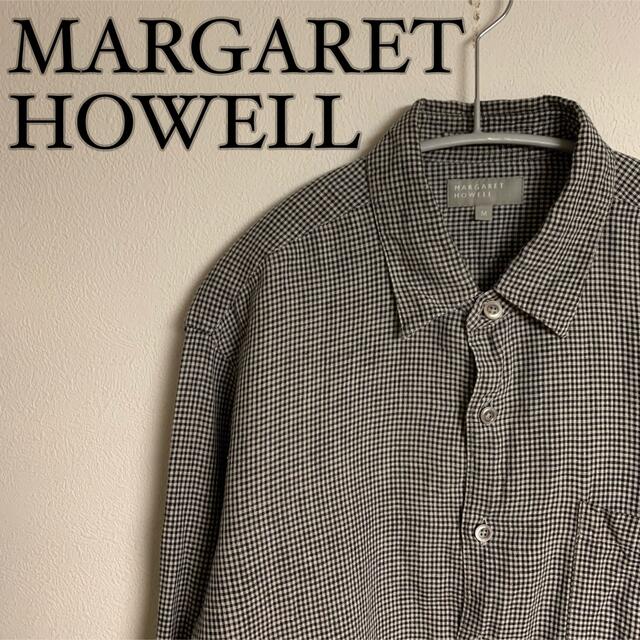 【定番】MARGARET HOWELL ギンガムチェック　リネン　シャツ　白　黒