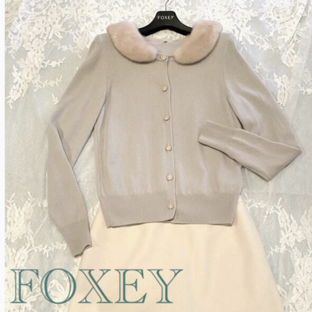 FOXEY - FOXEY フォクシー  雑誌掲載 ミンク襟カシミヤカーディガン バニララップ