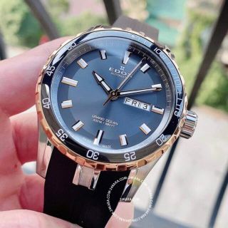 EDOX エドックス グランドオーシャン 88002-357RCA-AIR デイデイト 300m防水 シルバー SS ステンレス セラミック 純正ラバーベルト 純正尾錠 メンズ 自動巻き 【6ヶ月保証】【腕時計】