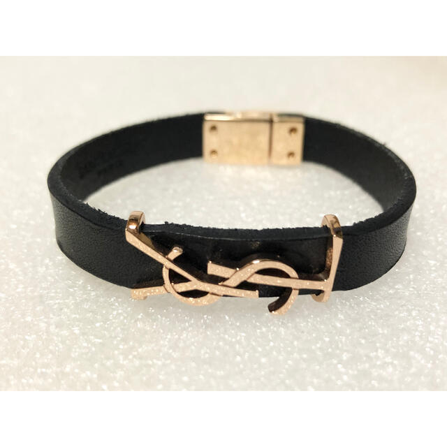 美品 イヴ・サンローラン レザー ブレスレット ピンクゴールド系