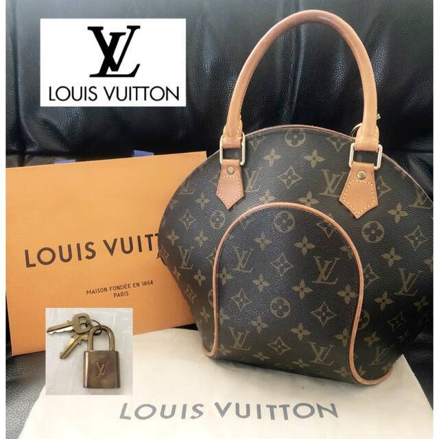 日本人気超絶の VUITTON LOUIS 【ルイ 南京錠付き ハンドバッグ エリプスPM ヴィトン】モノグラム ハンドバッグ 