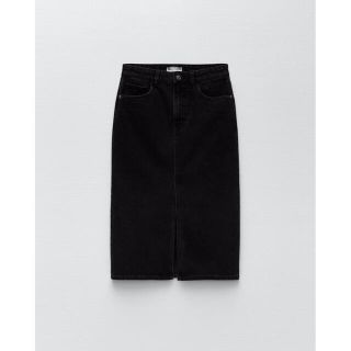 ザラ(ZARA)の新品未使用　ザラ　ZARA ミディ丈デニムスカート　M  ブラック(ひざ丈スカート)