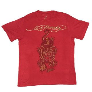 エドハーディー(Ed Hardy)のエドハーディ タイガー チップイラスト 半袖Tシャツ レッド L(Tシャツ/カットソー(半袖/袖なし))