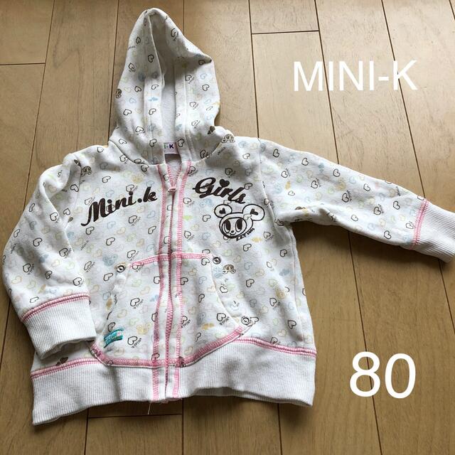 MINI-K(ミニケー)のMINI-K 80サイズ　パーカー　ホワイト&ピンク キッズ/ベビー/マタニティのベビー服(~85cm)(トレーナー)の商品写真