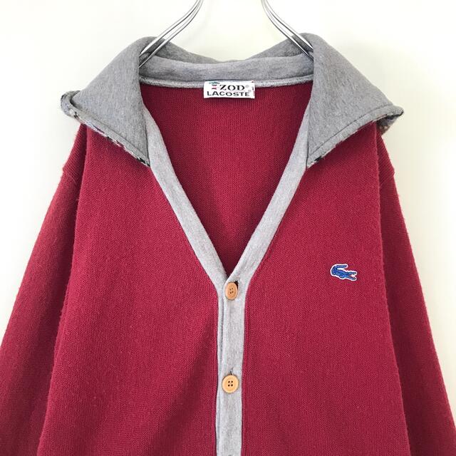 ラコステ☆70s IZOD LACOSTE☆カーディガン☆後付フーディ☆青ワニ