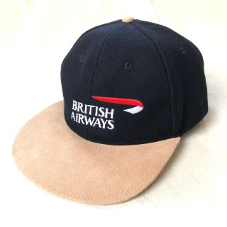 アートヴィンテージ(ART VINTAGE)の90s BRITISH AIRWAYS ウール レザー キャップ 企業物 レア(キャップ)