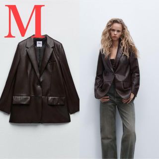 極美品❗️ZARA ブラウン系フェイクレザージャケット　サイズM シングル