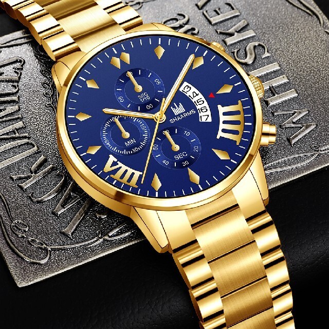 2新品 腕時計メンズ★ラグジュアリーパープル×ゴールド ★男女可能の通販 by ☆gechena☆'s shop｜ラクマ