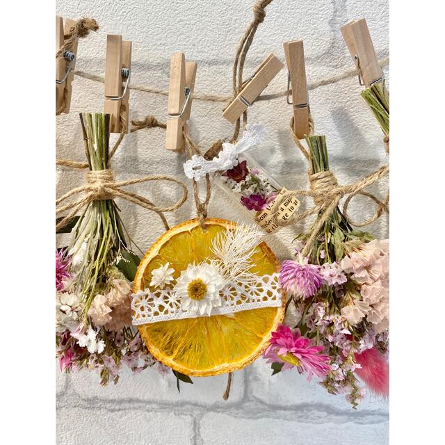 ドライフラワー スワッグ ガーランド❁578ピンク ホワイト オレンジ 花束 ハンドメイドのフラワー/ガーデン(ドライフラワー)の商品写真