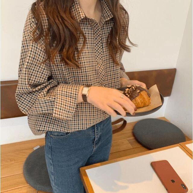 チェック シャツ 長袖 茶系 合わせやすい ブラウン 春の通販 by チェック シャツ 長袖 茶系 合わせやすい ブラウン 春の通販 by