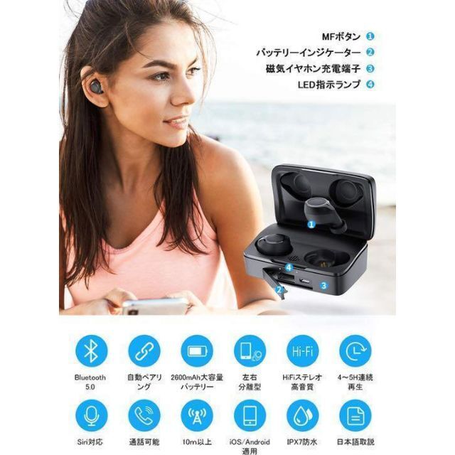 A通勤通学に大人気　Bluetooth ワイヤレスイヤホン 防水 軽量 HiFI 2