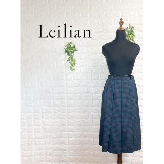 レリアン(leilian)の530 レリアン チェック プリーツスカート グリーン ミモレ丈 M(ひざ丈スカート)