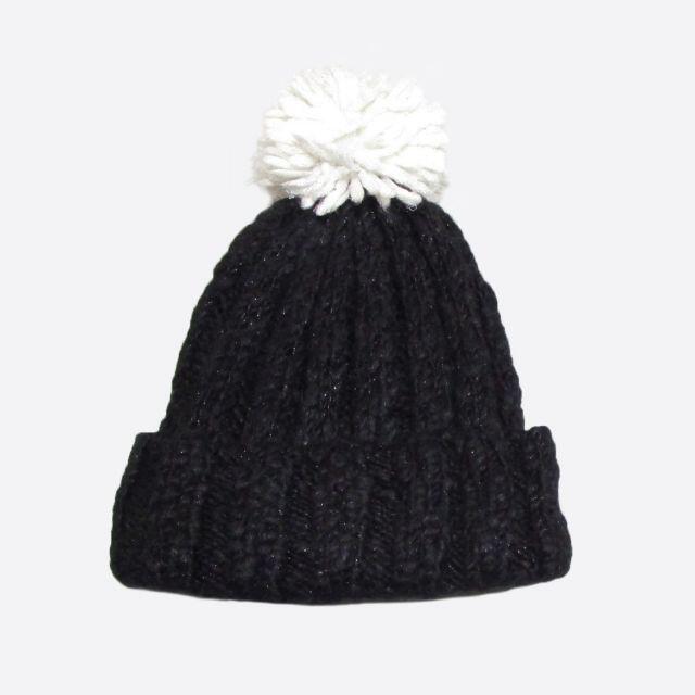 Hollister(ホリスター)の★新品★ホリスター★ラメ入りリブニットポンポンビーニー (Black) レディースの帽子(ニット帽/ビーニー)の商品写真