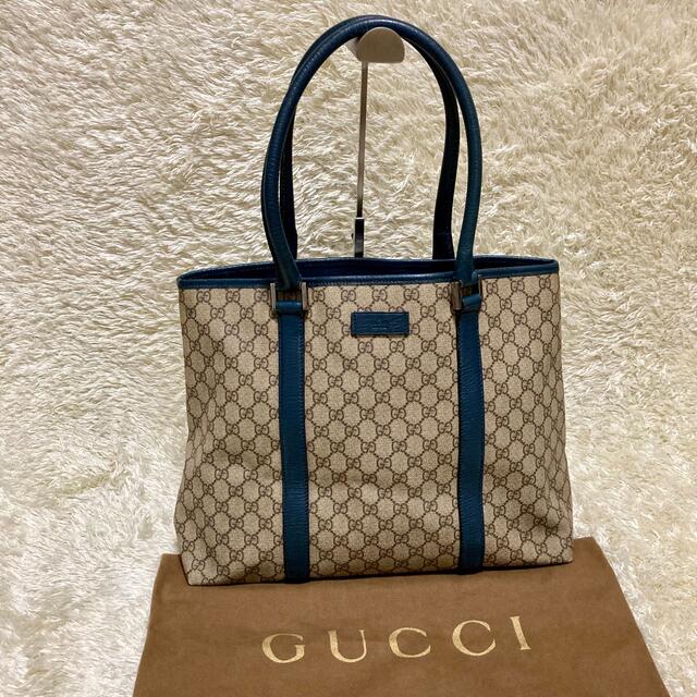 Gucci(グッチ)のGUCCI グッチ トートバッグ PVC レザー GGスプリーム ブルー 大容量 レディースのバッグ(トートバッグ)の商品写真