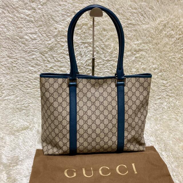 Gucci(グッチ)のGUCCI グッチ トートバッグ PVC レザー GGスプリーム ブルー 大容量 レディースのバッグ(トートバッグ)の商品写真