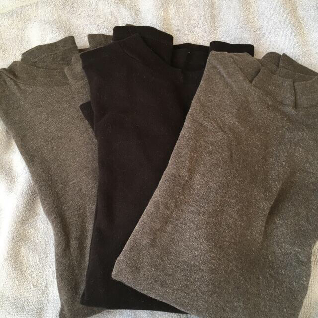 MUJI (無印良品)(ムジルシリョウヒン)の無印　綿とウール長袖シャツ　xs 3枚 レディースの下着/アンダーウェア(アンダーシャツ/防寒インナー)の商品写真