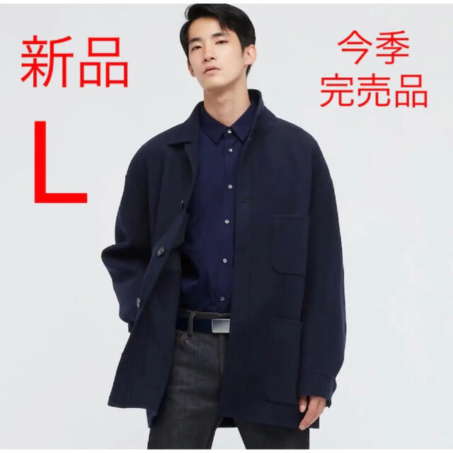 UNIQLO(ユニクロ)の新品　ユニクロ　+J  ウールブレンド オーバーサイズシャツジャケット　ネイビー メンズのジャケット/アウター(テーラードジャケット)の商品写真