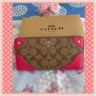 コーチ(COACH)のCOACH コーチ 長財布シグネチャー＊紙袋付き＊（ローズレッド&ブラウン）　(財布)