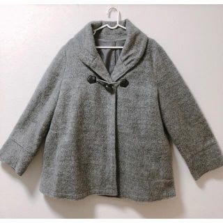 【美品】大きいサイズ/Aラインコート/グレー/ポンチョ(ダッフルコート)