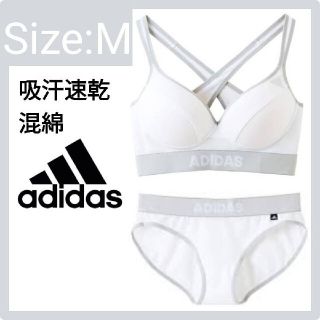 アディダス(adidas)のアディダス ノンワイヤースポーツブラジャー ハーフショーツ 吸汗速乾 M白(ブラ&ショーツセット)