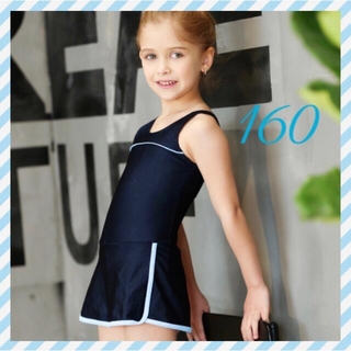 ♡ 水着 ♡ 160 女の子 ブルー キッズ シンプル スカート ワンピース(水着)