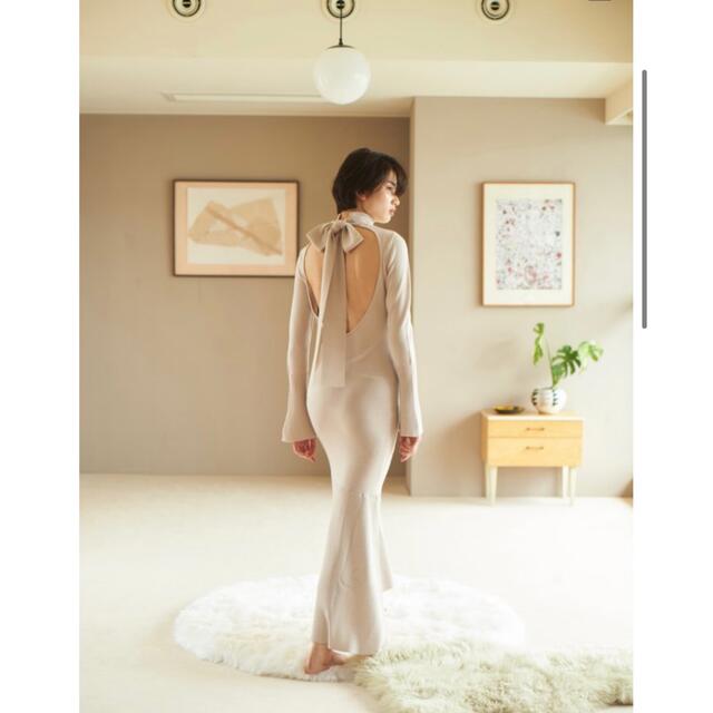 ロングワンピース/マキシワンピースRosaryMoonロザリームーン Back Ribbon Knit Dress