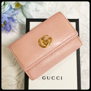 グッチ(Gucci)の美品♡GUCCI  グッチ　GG マーモント　レザー　6連　キーケース　ピンク(キーケース)