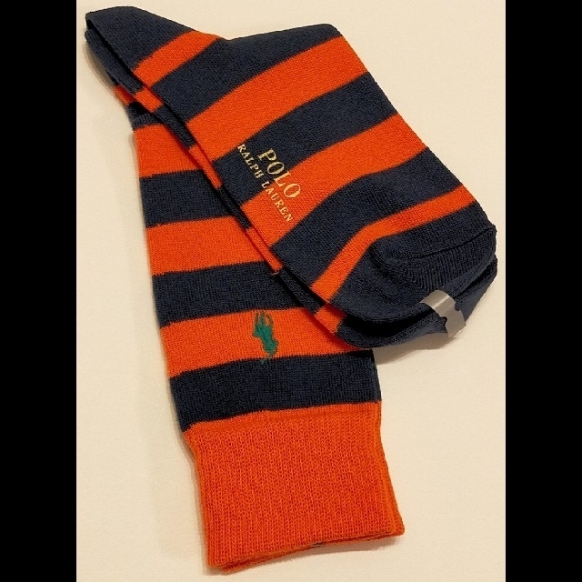 POLO RALPH LAUREN(ポロラルフローレン)の⑦　訳有り［新品］ポロラルフローレン　ハイソックス　2足　ボーダー　Polo メンズのレッグウェア(ソックス)の商品写真