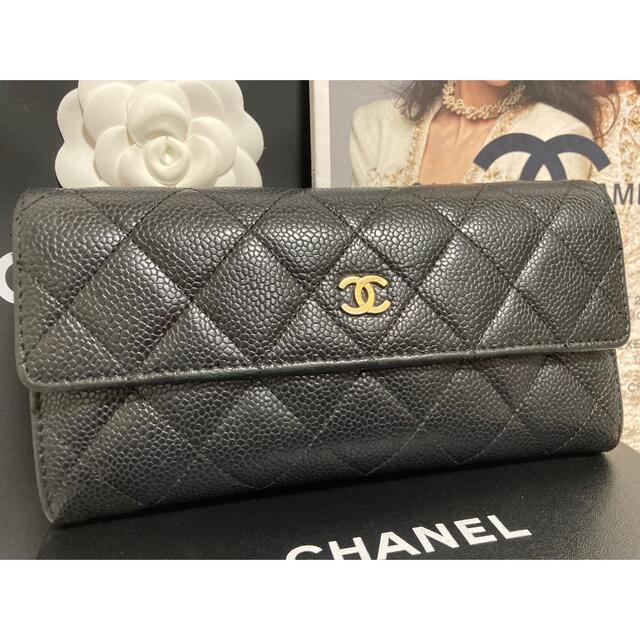 財布【付属品完品】CHANEL マトラッセ キャビアスキン 長財布 ゴールド金具