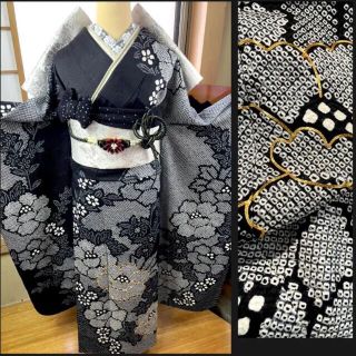 豪華振袖七点セット*本絞り逸品美品*黒白金駒刺繍本疋田総柄の通販 ...