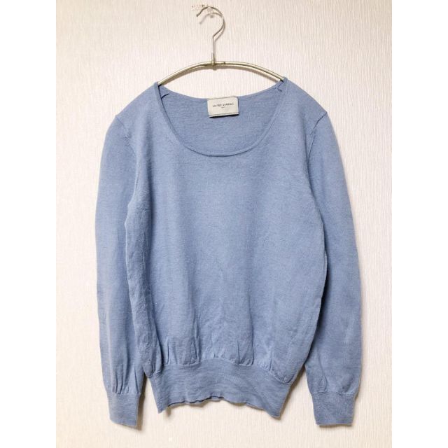 艶感シルク混カシミアウール 薄手あったかクルーネックニット くすみブルー 4