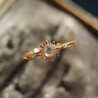 人気 再販 ローズカット クリスタル クリア 繊細 スター リング 14k(リング(指輪))