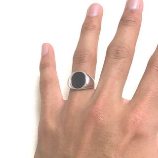 ブラックオニキス silver925 カレッジリング オーバル 指輪 メンズ(リング(指輪))