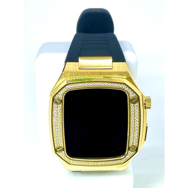 Apple Watch ケース 44mm 用 カバー ゴールド ジルコニア 黒 メンズの時計(ラバーベルト)の商品写真