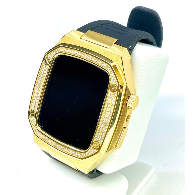 Apple Watch ケース 44mm 用 カバー ゴールド ジルコニア 黒 メンズの時計(ラバーベルト)の商品写真