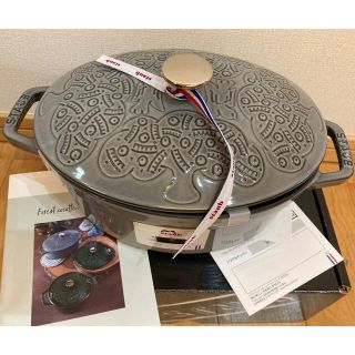 ストウブ(STAUB)の【新品未使用】staub ミナペルホネン　フォレスト　ココットオーバル　グレー(鍋/フライパン)