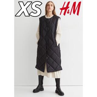 【XS】H&M キルティング ロングベスト スリット入り(ダウンベスト)