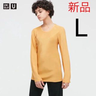 ユニクロ(UNIQLO)の新品　ユニクロ　シャイニーレーヨンブラウス（長袖）46Yellow Lサイズ(Tシャツ(長袖/七分))