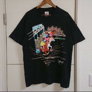 90s古着 USA製 Tシャツ アニマルプリント 競馬 派手 奇抜(Tシャツ/カットソー(半袖/袖なし))