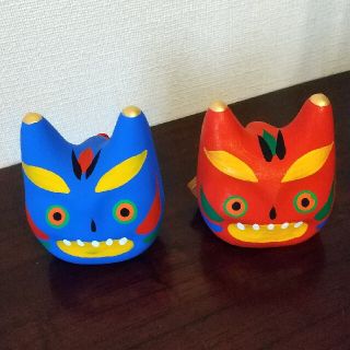 厄除鬼の土鈴2個セット　箱付き　〈たんぽぽの家 アートセンターHANA〉(置物)
