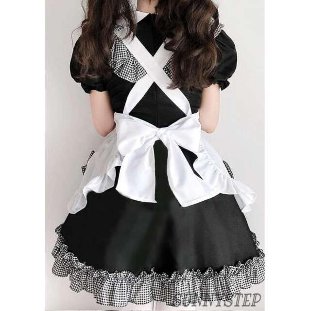 新品♡ コスプレ メイド服 Ｍサイズ 可愛い ゴスロリ ワンピース チェック柄 エンタメ/ホビーのコスプレ(衣装一式)の商品写真