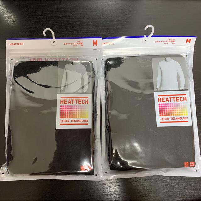 UNIQLO(ユニクロ)のユニクロ ヒートテッククルーネックT（九分袖）サイズM カラー黒 2袋 メンズのアンダーウェア(その他)の商品写真