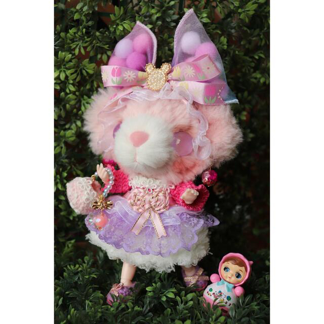 創作ドール　可動ボディ　熊　ちゃん　ブライス　人形　編みぐるみ　アートドール 桜