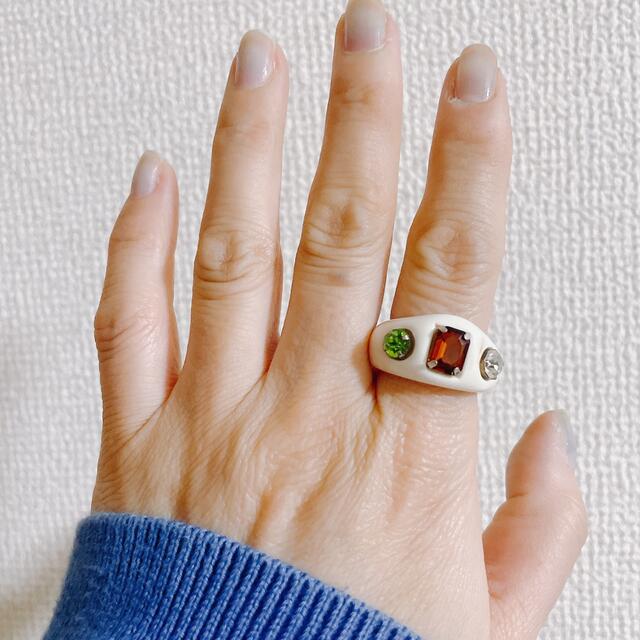 アクリルリング ユニセックス アイボリー マーブル JIN 韓国 指輪 16号 レディースのアクセサリー(リング(指輪))の商品写真