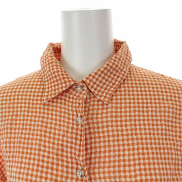 マドモアゼルノンノン ギンガムチェック シャツ 長袖 L オレンジ 白 レディースのトップス(シャツ/ブラウス(長袖/七分))の商品写真