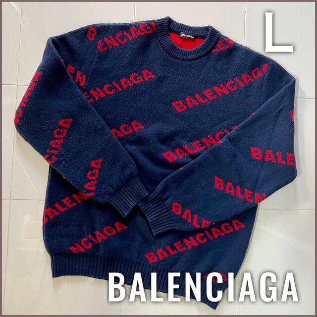 USED使用品美品 メンズ BALENCIAGAバレンシアガ 全面ロゴセーターLUSED