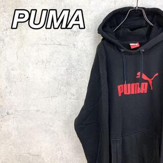 プーマ(PUMA)の希少 90s プーマ パーカー プリントロゴ ビッグシルエット 黒(パーカー)