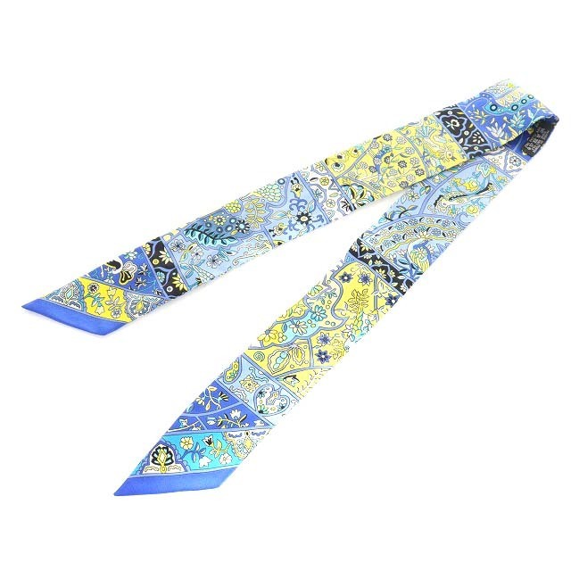 2021年レディースファッション福袋特集 エルメス - Hermes 花咲く鳥たちの国で ブルー 青 シルク スカーフ ツイリー バンダナ/スカーフ
