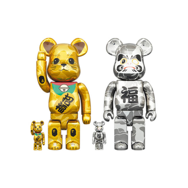 フィギュアBE@RBRICK BAPE 招き猫 金メッキ&達磨 銀メッキ100%&400%